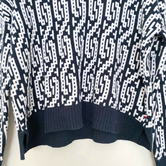 Tommy Hilfiger Womens Two Tone Cable Sweater Pullover Blue White S Small - Picture 5 of 8